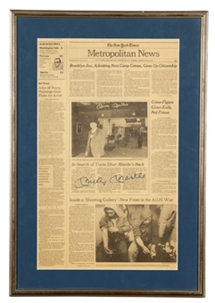 Mickey Mantle Signed NY Times Newspaper Featuring Mickey Mantle Restaurant Opening